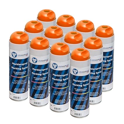 Markierspray leucht orange clickandtools® 12'er Pack mit Spezialsprühkopf, schnell trocknend