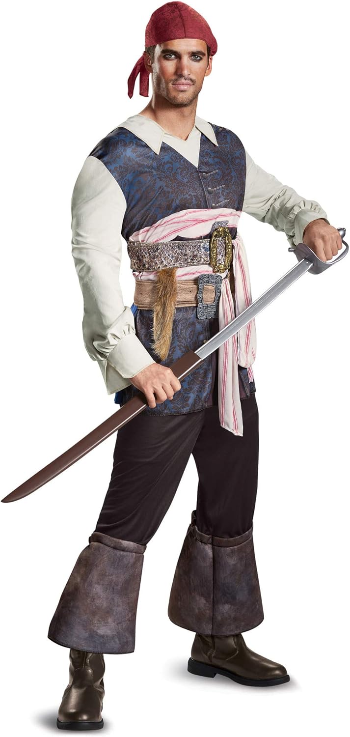 Disney Men's Plus Size POTC5 Captain Jack Sparrow Classic Adult Costume, Brown, X-Large