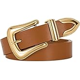 XZQTIVE Women's Leather Belt for Jeans Pants Dresses Fashion Ladies Western Leather Belt Silver Buckle