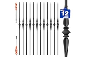 ANTSKY Wrought Iron Hollow Balusters - Deck Spindles Stair Railing indoor,Stair Single Spoon Knuckle Hollow Iron Baluster stair spindles, for staircase interior, Includes 2 Drill Bits for Wood(12 Pack Black)