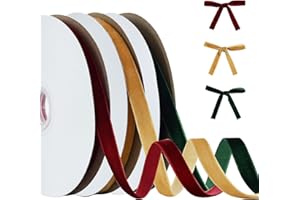 TONIFUL Velvet Ribbons Set, 3/8" x 30Yd, Khaki, Red, Green, 3 Colors, 10Yd/roll, for Christmas Wreath Decoration Handmade Craft Ornaments Gift Wrapping Bow Making & Valentine's Day Bouquet Wrap