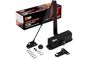 PrimeWare DC-300 Automatic Adjustable Door Closers for Home | Soft Close, No Slam | Residential and Commercial Door Closer | Level 3 | for Doors Weighing 90-140 lbs | Hydraulic Door Spring - Black