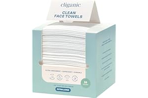 Cliganic Clean Face Towels XL, Disposable, Ultra-Absorbent, Hypoallergenic & Soft - Makeup Remover Dry Wipes, Pamper Your Face, Feel Fresh & Radiant, Hygienic Towelettes, for All Skin Types (50 Ct)