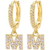 14K Gold Dangle Drop Initial Earrings for Women Dainty CZ Huggie Hoop Name Letter Earrings S925 Sterling Silver Post with Cubic Zirconia Hypoallergenic Gifts Jewelry