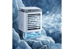 4-in-1 Mini Air Conditioners, Rechargeable Portable Evaporative Air Cooler with Ice Box, Water Tank, 3 Speeds and 2 Sprays Mo
