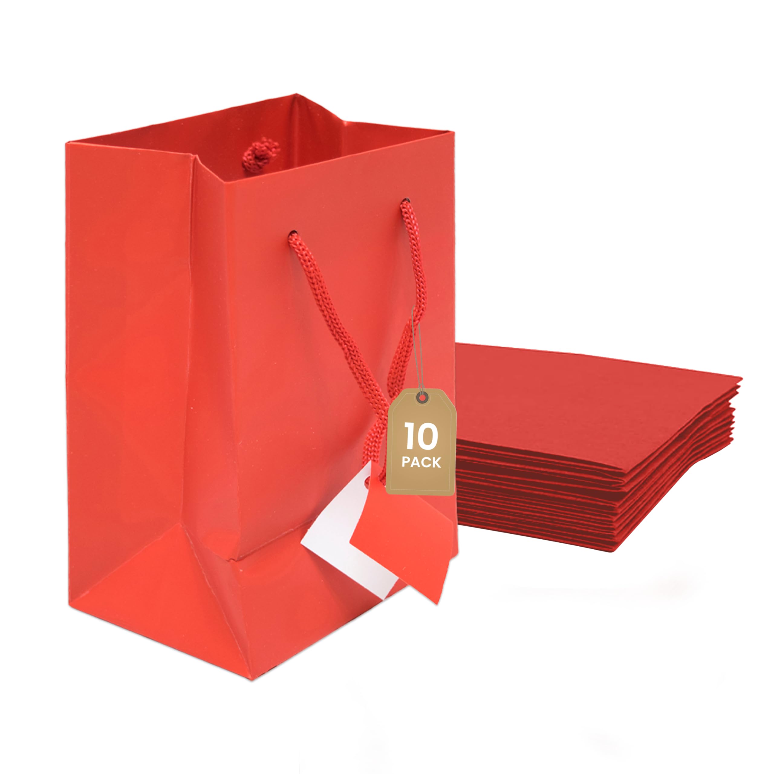Novel Box Red Gift Bags with Handles 10 Pack 4.75x3.25x6.75 Inches Small Paper Bulk Gift Bags for Business, Shopping, Birthday, Party Favor - Euro Tote Paper Bag for Groceries & Personal Use