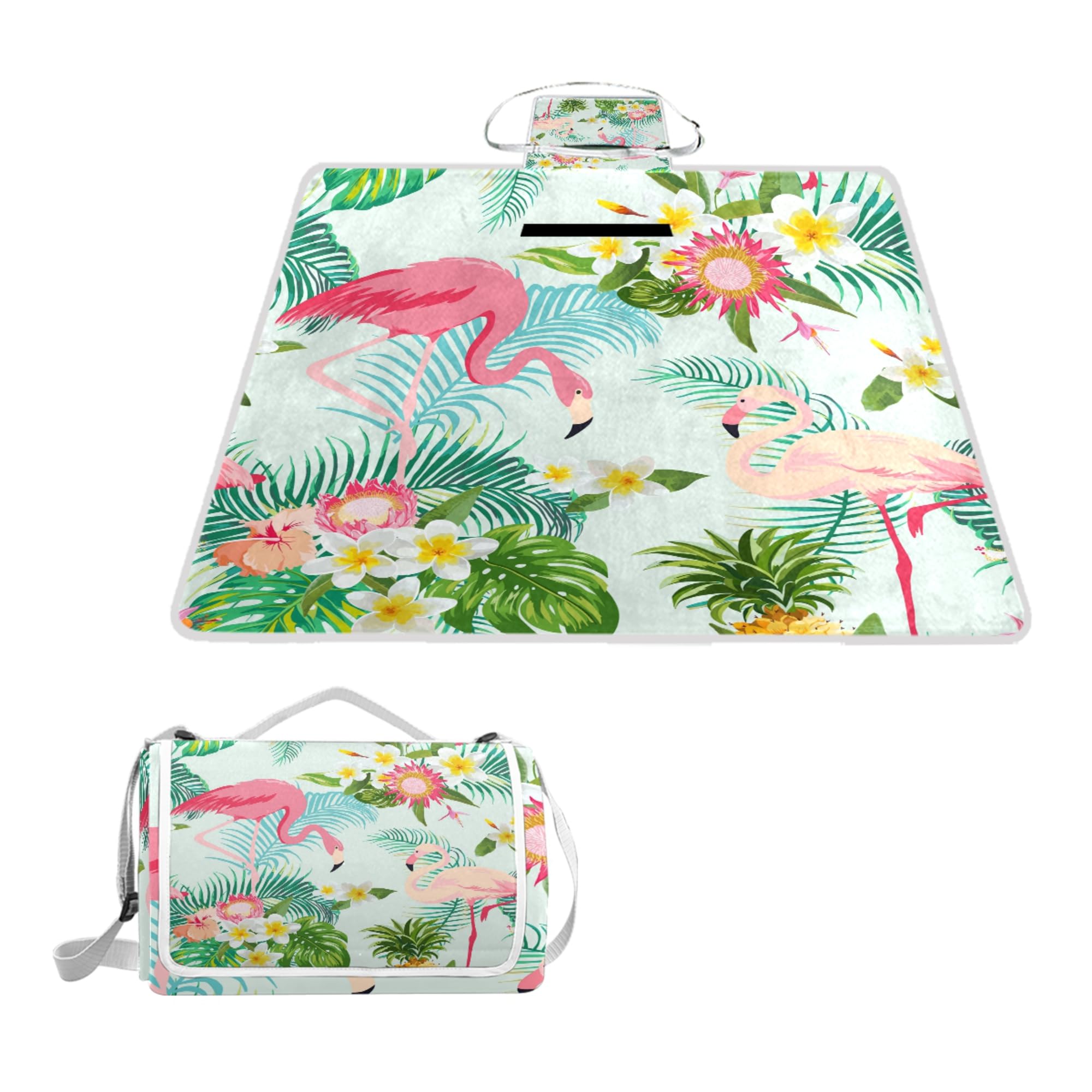 ALAZA Rectangle Waterproof Picnic Blanket, Tropical Flowers And Birds Portable Folding Indoors Rug Outdoors Mat for Travel Hiking Camping Park, 150cm x 145cm