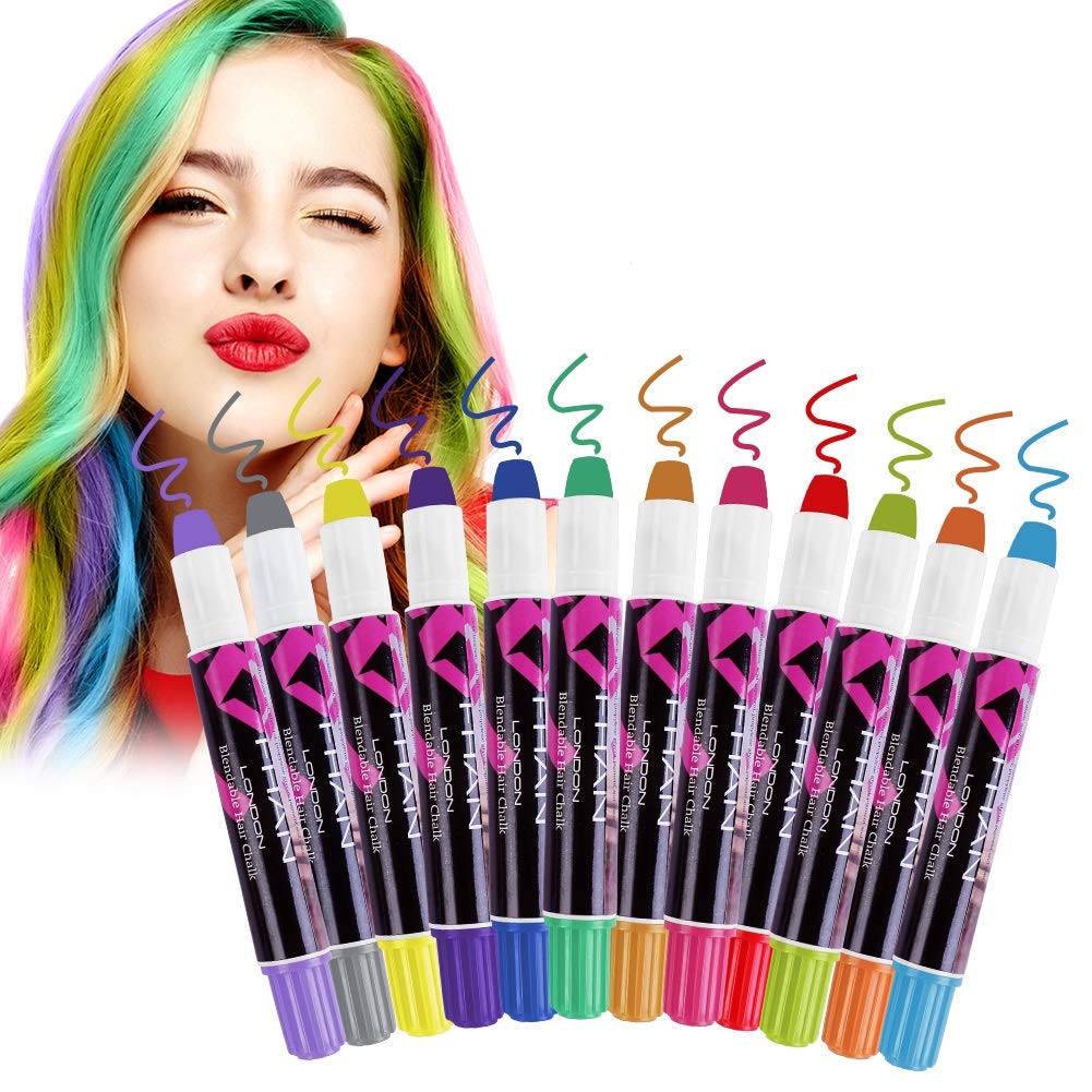 VSADEY 12 Color Hair Chalk for Girls, Temporary Hair Chalk Pens Crayon, Washable Hair Color Dye Kit for Makeup Birthday Party Halloween for Girls Kids Teen Adult