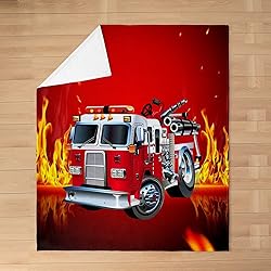 All Season Fire Truck Bed Blanket Kids,Fireman 3D