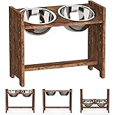 Vantic Elevated Dog Bowls, Adjustable Raised Dog Bowl Stand for Large and XLarge Pet, Sturdy Particle Board Food Feeder with 2 Stainless Steel Dishes, Rustic Brown