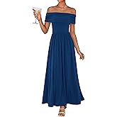 KIRUNDO Cocktail Dresses for Women 2026 Summer Off The Shoulder Ruched Pleated Long Flowy Formal Party Maxi Dresses Pockets