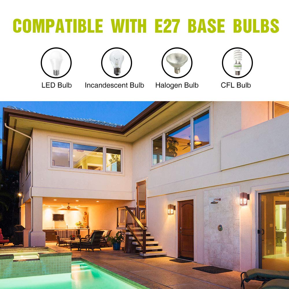 Contemporary 1-Light-Outdoor-Wall-Sconce with Black Finish On Steel with Clear Glass Panel Waterproof Outdoor Porch Light for Porch, Entryway, Patio, Deck, Garden