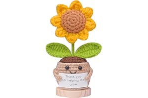 MuMyer Handmade Positive Crochet Sunflower, Wool Knitting Sunflower Plant Thank You Gift with Card - Thank You for Helping Me Grow - Teacher Appreciation Gift from Student