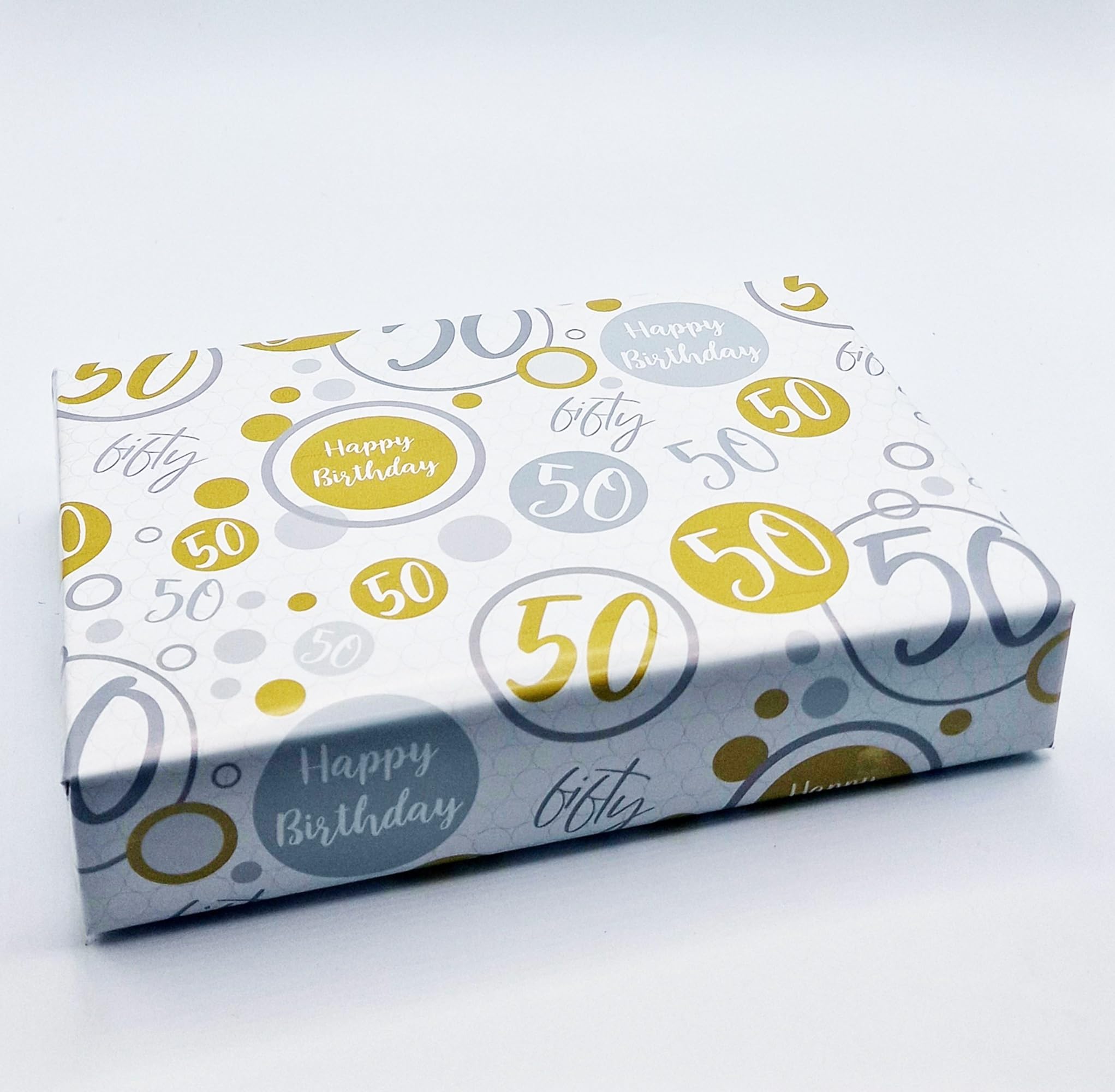 2 Sheets + 2 Matching Gift Tags 50th Birthday Wrapping Paper Age 50 Birthday Gold Silver Giftwrap For Male and Female (PA)