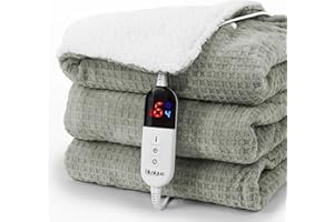 blunique Heated Blanket Electric Blanket Twin Waffle, 62x84 Inches Sherpa Fleece Fast Heating Blanket 6 Heating Levels & 10 Hours Auto Off ETL Certification, Grey Twin
