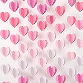 Epakh 12 Pcs Valentines 3D Heart Garland Banners 57ft Hanging Paper Heart Streamers Valentines Wall Decorations Party Decor Supplies for Galentines Wedding Classroom Birthday(Gradient Pink)