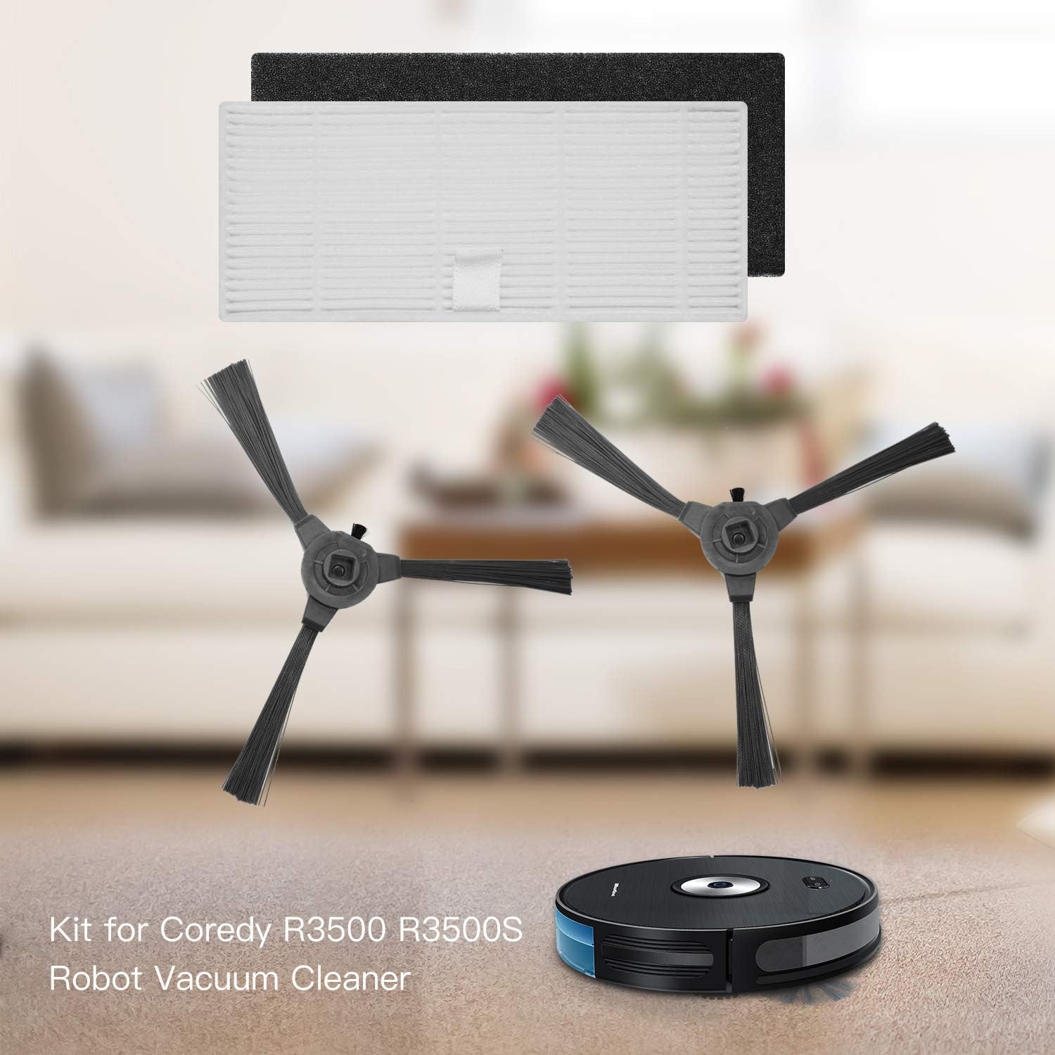 Coredy Filter and Side Brush Replacement Kit for Coredy R3500 R3500S Robot Vacuum Cleaner, Vacuum Replaces Part Replenishment Brush Filter Accessories -