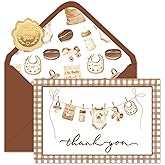 FYSUIMU 24 Pack Baby Shower Thank You Cards Greeting Cards Coffee Theme Blank Note Card with Envelopes Stickers for Party Supplies, 4 x 6 Inch