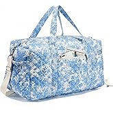 Dansydaisy Large Quilted Travel Duffle Bag for Women Floral Portable Gym Weekender Bag with Zipper Pockets Workout Grocery Pouch Duffle Gift Pouch for Work(Blue Floral)