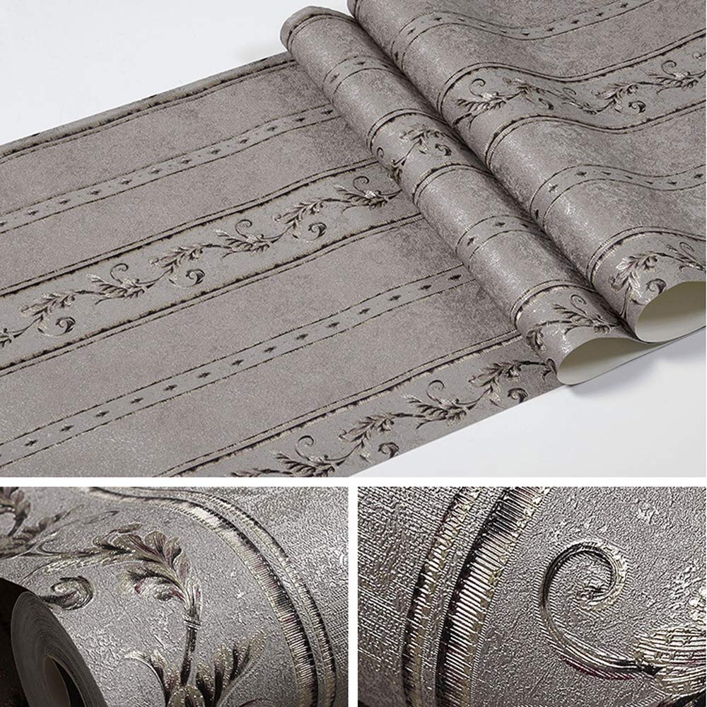 European Style PVC Wallpaper AB Damask Flower 3D Carving Craft Bedroom Living Room Sofa TV Background Wall Shop Decoration Clothing Store Restaurant Hotel 1.73'W x 32.8'L Non-Pasted (Purple B)