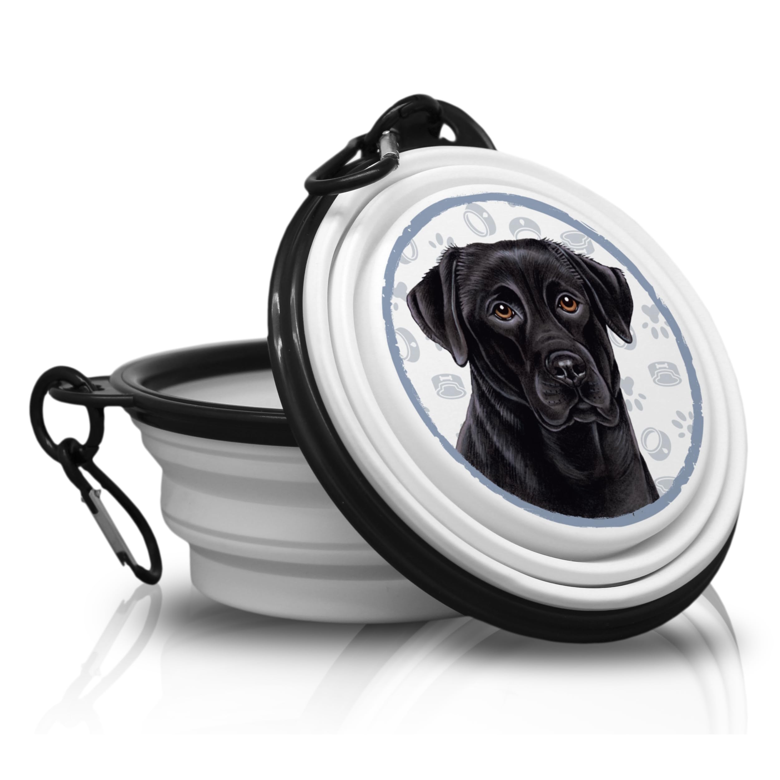 33rd Labrador Black - Feeding Bowl, Bowl, Folding Portable Drinking Bowl with Carabiner for On the Go. Feeding Bowl, Pet Bowl. Handy and Unique