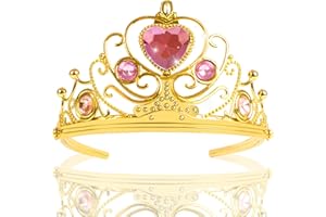 Princess Crown Tiara for Girls Gold Plastic Crown Pink Crystal Girls Hair Accessories Tiara Crown for Birthday Party Prom Wed