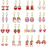16 Pairs Hypoallergenic Valentine's Day Themed Hoop Earrings for Girls Teens Valentines Day Pink Love Heart Small Hoop Dangle Earrings Set for Women Cute Valentines Day Jewelry for Kids Little Girls