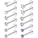 Hnxnskt 16G 18G 20G Push in Threadless Nose Stud Surgical Steel Medusa Piercing Jewelry Opal & Diamond Lip Rings Labret Jewelry Tragus Helix Cartilage Earrings for Women Men