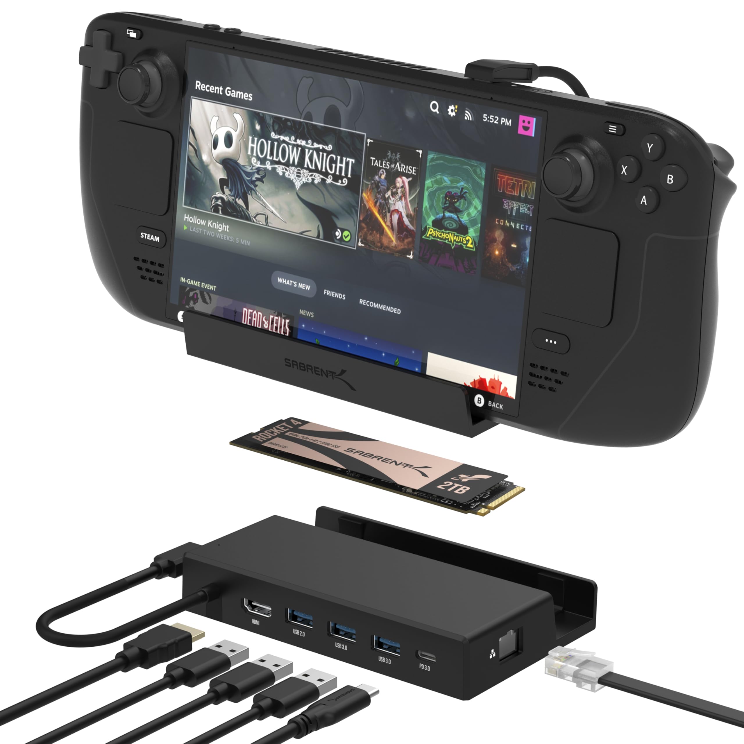 SABRENT 7-in-1 Steam Deck Dock with HDMI 4K@60Hz, USB-C 90W PD 3.0 Charging, M.2 SSD Slot, Ethernet for Valve Steam Deck & Rog Ally