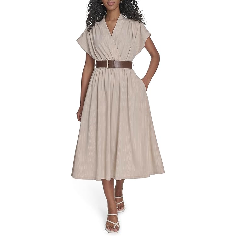 Calvin Klein Womens Zipper Front Aline Dress, Azalea/Cream 10 at