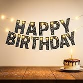 KatchOn, Glitter Black Happy Birthday Banner Light Up - Prestrung, 10 Feet | Light Up Happy Bday Sign | Happy Birthday Decorations for Men, Women, Boys, Girls | Birthday Party Decorations