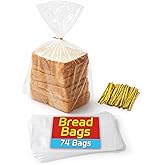 YovhVon 74 Bread Bags With 100 Twist Ties for Homemade Bread, 2.5 Gallon Bags, Sandwich Bags, Plastic Bags, Storage Bags, Zero BPA, Easy Open, Short-Term Freezer, Give as Gift, Clear