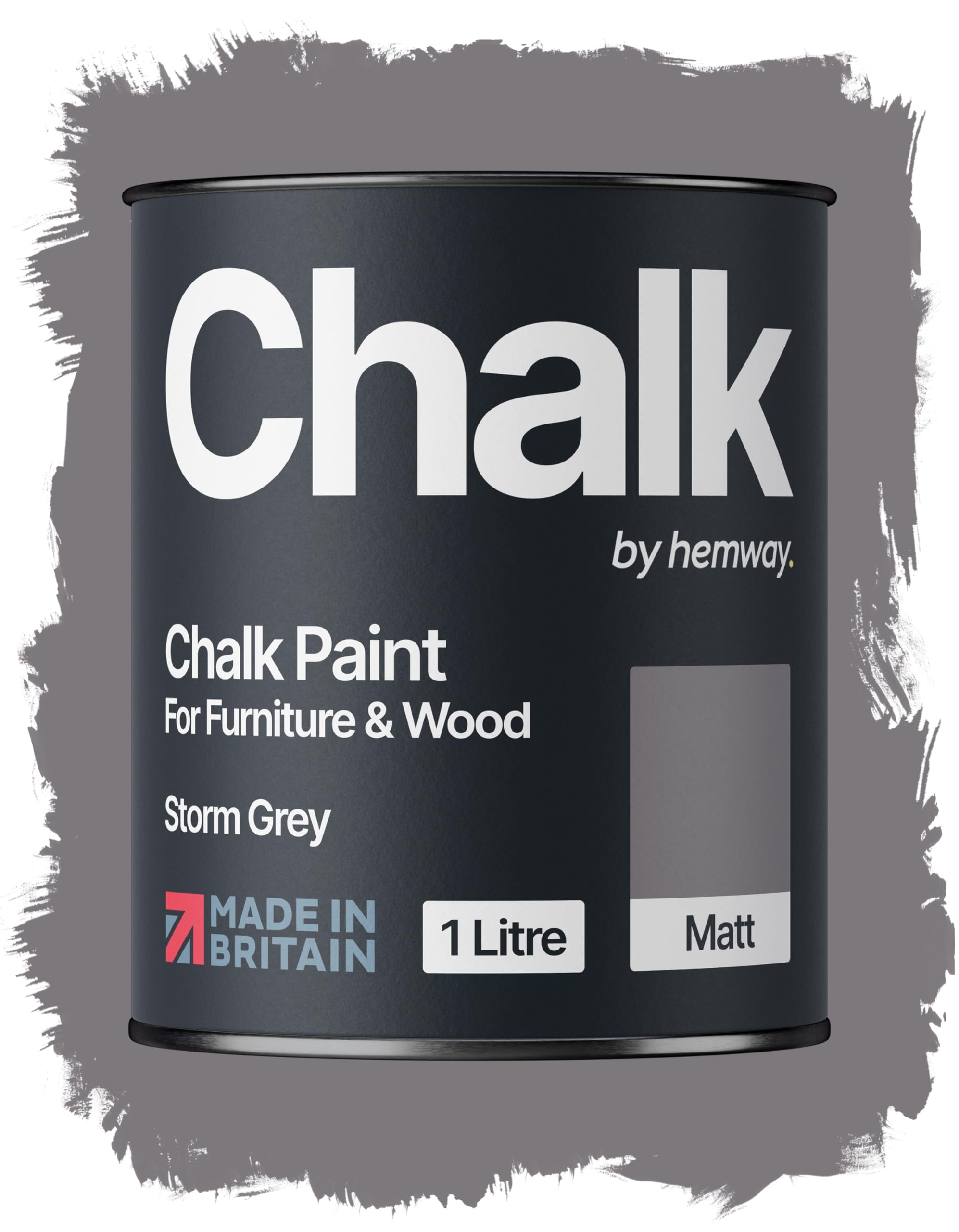 Hemway Chalk Paint Storm Grey Furniture Paint 1L, Matt Finish Shabby Chic, Chalk Furniture & Walls, Quick Dry & 1 Coat