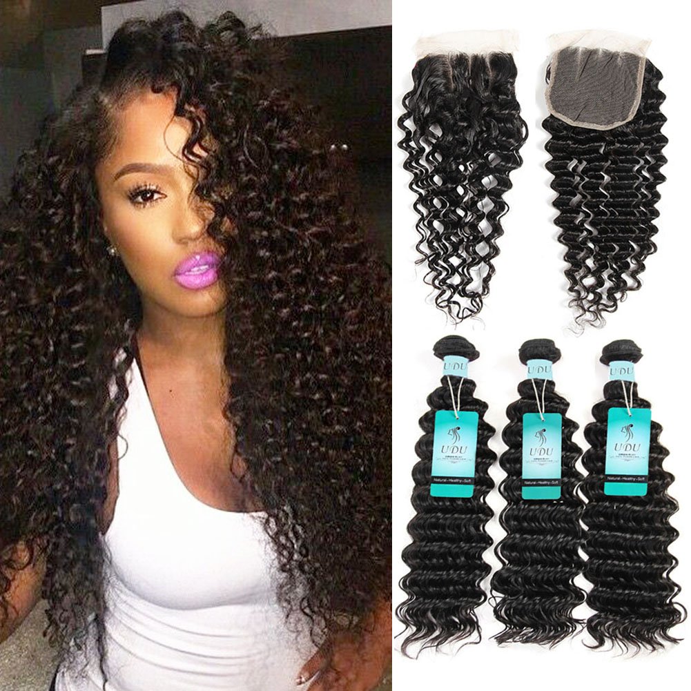 Amazon Com Brazilian Deep Wave Bundles With Closure Deep Curly