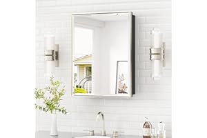 TETOTE Brushed Nickel Medicine Cabinet with Mirror 20 x 26 Inch, Bathroom Mirror with Storage, Metal Framed Bathroom Cabinet 