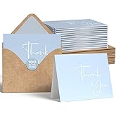 VNS Creations Thank You Cards With Envelopes Bulk Set & Stickers - 100 Pack 4x6 Blank Thank You Notes Bulk Box Set - Large Note Card Small Business, Wedding, Baby Shower & Bridal Shower - Light Blue