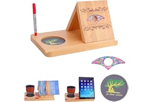 LFSUM Wooden Triangle Book Rest with Cup Holder, Book Nook Reading Valet, Christmas Gifts for Book Lovers Women, Foldable No Assembly Required, Kindle Holder,Free Page Holder& Silicone Cup Mat (Wooden)