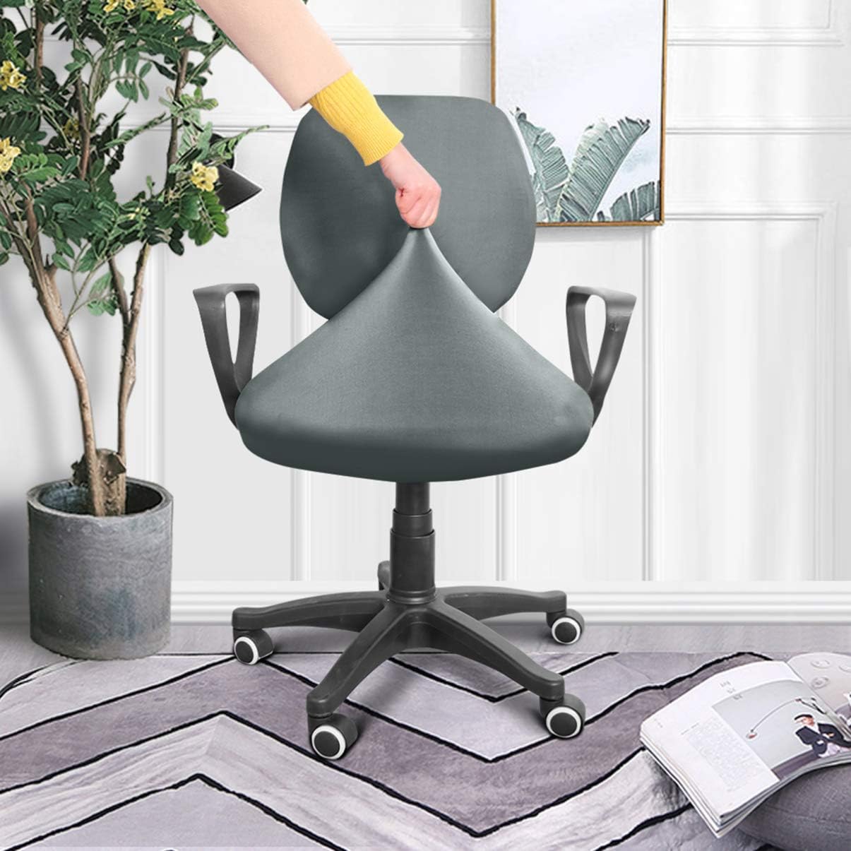 VOSAREA Office Chair Covers Stretch Computer Desk Chair Slipcovers Protector Removable Washable Chair Seat Cushion Protectors (Deep Grey) - Image 5