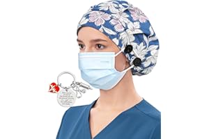 Satin Lined Bouffant Scrub Nurse Cap with 4 Buttons and Sweatband Adjustable