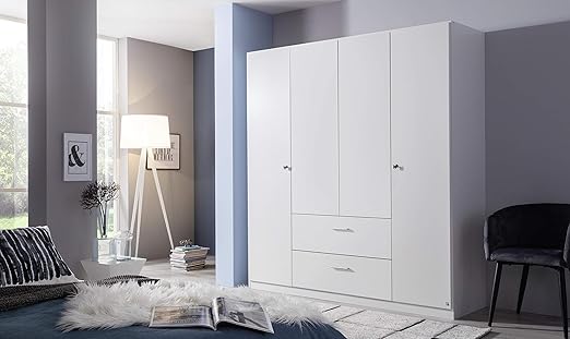 Rauch Mobel Buchholz Schrank Abschliessbar Abschliessbarer Kleiderschrank In Weiss 4 Turig Mit 2 Schubladen Inkl Zubehorpaket Basic 2 Kleiderstangen 5 Einlegeboden Bxhxt 181x197x54 Cm Amazon De Kuche Haushalt