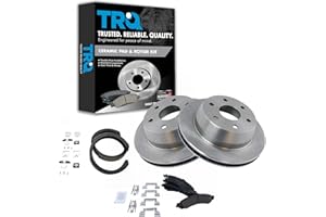 TRQ Rear Brake Rotor & Premium Posi Ceramic Pads with Parking Shoes for GM Truck
