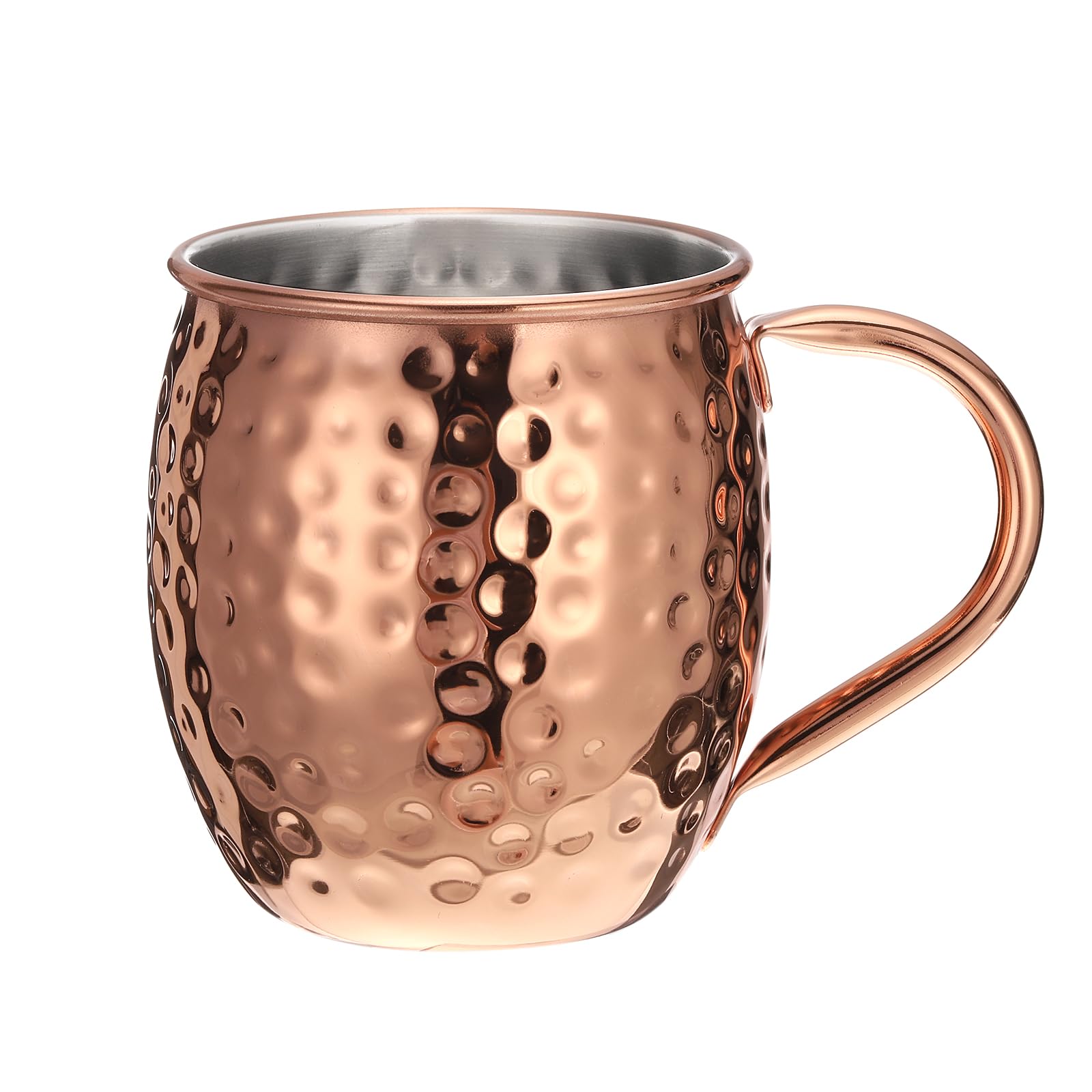 Uxcell Copper Mugs 530ml/19 OZ Hammered Cocktail Mugs, 1Pcs Pure Copper Plated Stainless Steel Shot Glass, Cocktail Drinking Mugs for Party Drinking and Gift, Rose Gold