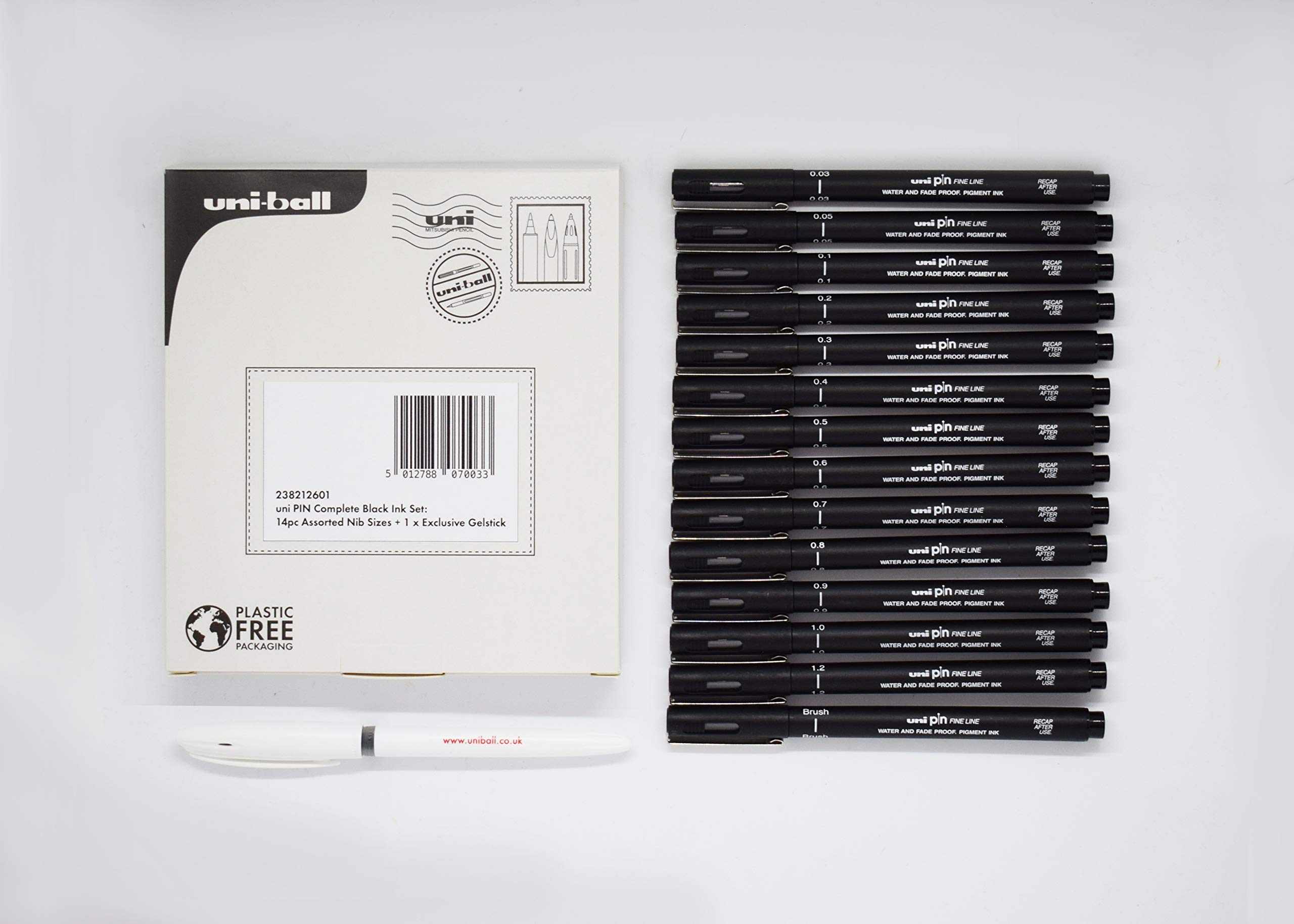 uni-ball Uni Pin Black Fineliners. Premium Assorted Nib Sizes + One Gel Pen For Precise Sketch, Handwriting & Technical Drawing. Permanent Fade and Waterproof Super Ink Art Pens. Set of 14