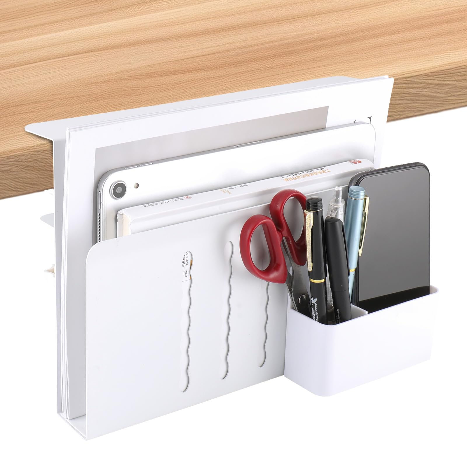 Edencomer Desk Side Storage, No Drilling Adjustable Under Desk Laptop Mount, Space-Saving Table Side Organiser Desk Tidy for Office and Home (White)