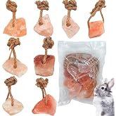 Hamiledyi 8 PCS Rabbit Salt Lick Block Natural Small Animal Himalayan Salt Lick Hanging Chew Toys Rat Mineral Block Chew Treat Supplies for Bunny Guinea Pig Chinchilla Ferret Hamster