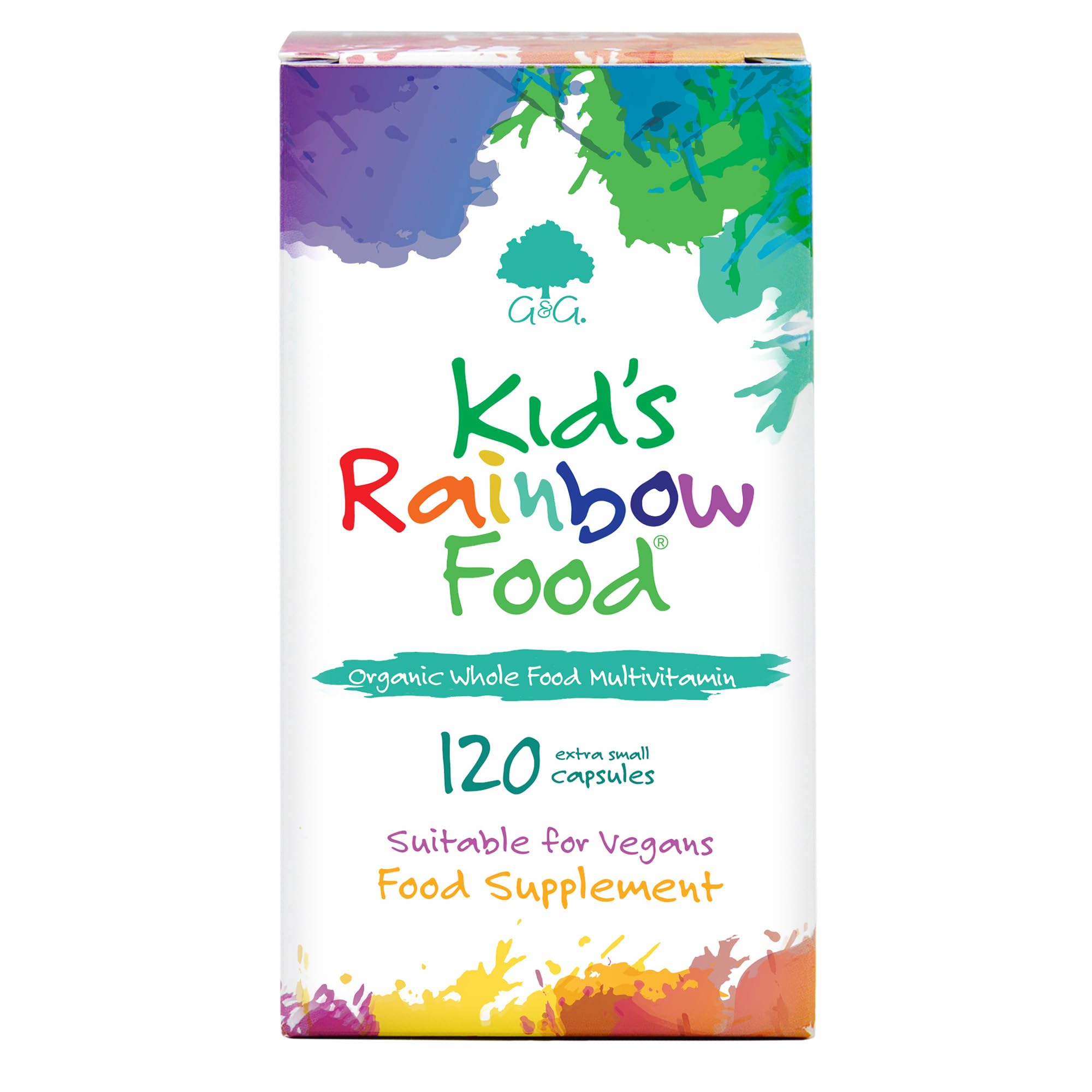 Kids Rainbow Food - Organic Whole Food Multivitamin Supplement - Ideal for Children - 120 Vegan Capsules - Non-GMO, Made in The UK by G&G Vitamins