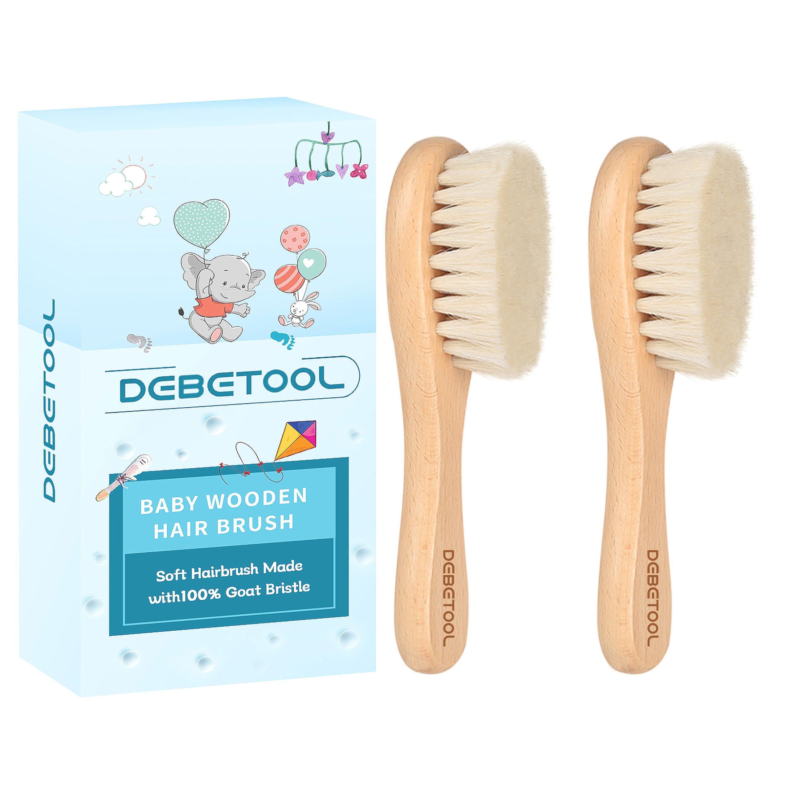 Baby Hair Brush, 2 Packs - Natural Wooden Brush with Premium Goat Bristle, Ideal for Newborns & Toddlers, Promotes Healthy Hair Growth, Prevents Scalp Irritation, Off-white