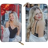 Hwyuqiya Custom Leather Wallets for Men Women Personalized Photo Wallets Zipper Purse Clutch Bag for Birthday Anniversary Valentines Day Gift (Different Design on Two Sides)