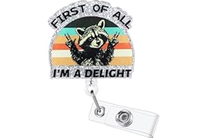 LINAYOHA First of All, I'm a Delight Funny Raccoon Nurse Badge Reel, Cute Retractable ID Card Pediatric Badge Holder, Name Tag Medical Badge Clip for RN LPN CNA MA Nurse Nursing Student Doctor Social Workers