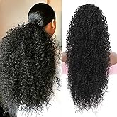 Youthfee 27” Drawstring Ponytail Deep Curly Heat Resistant Instant Clip Ponytail Extension Protective Style Afro Kinky Curly Hair Pieces for Women
